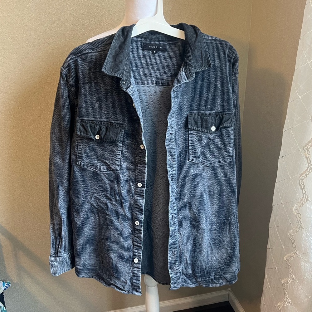 PACSUN grey corduroy button down long sleeve shirt | XL